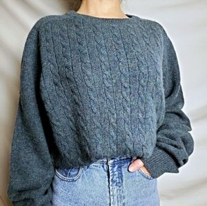 J. Crew Blue-Green Wool Cableknit Sweater Sz L